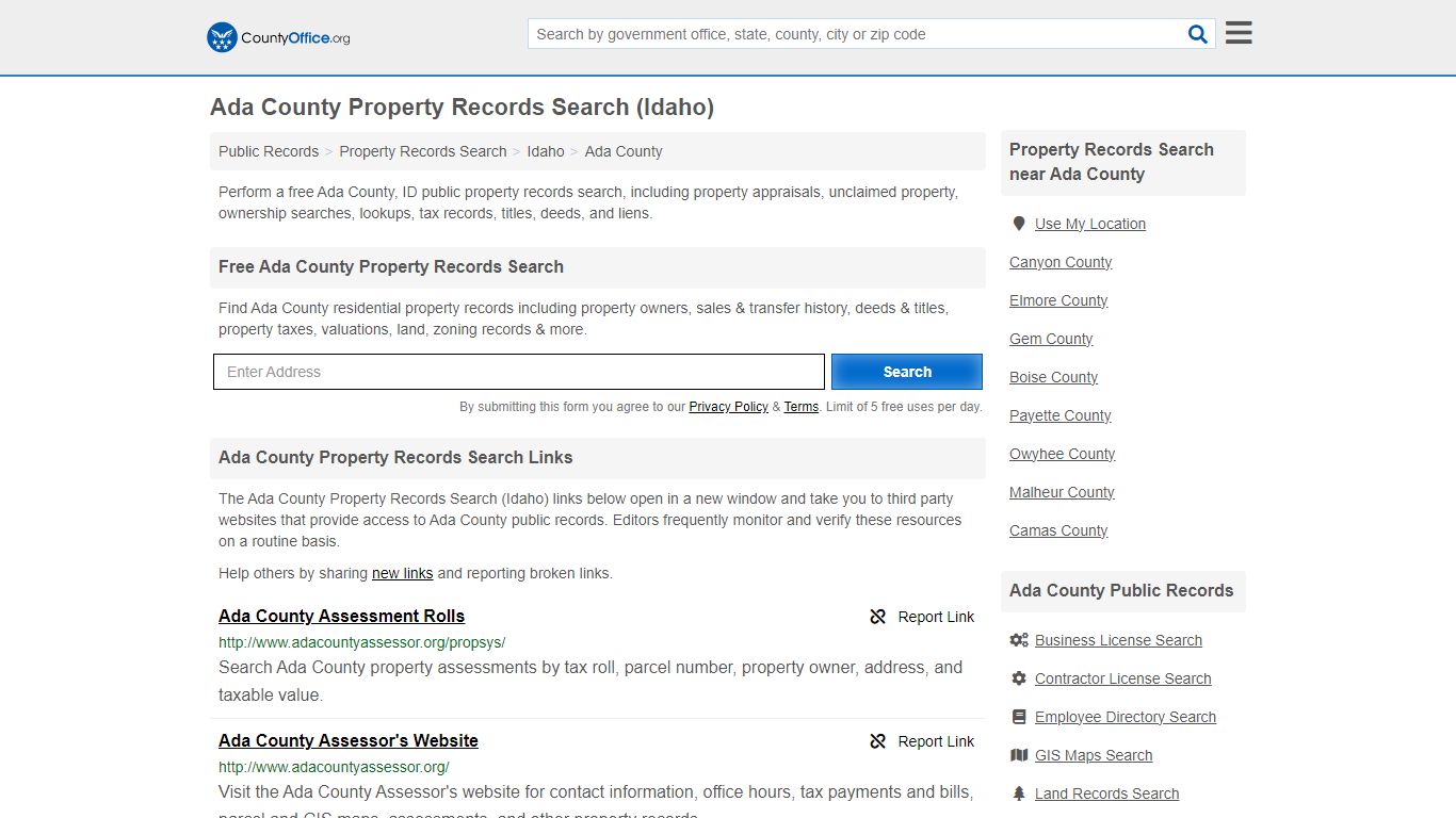 Ada County Property Records Search (Idaho) - County Office